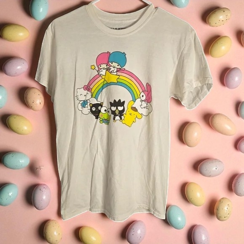 Hello Kitty Short Sleeve Tee - White with Rainbow and Characters